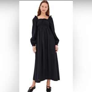 NWT Hill House The Scarlett Long Sleeve Nap Dress - Black Textured Dot